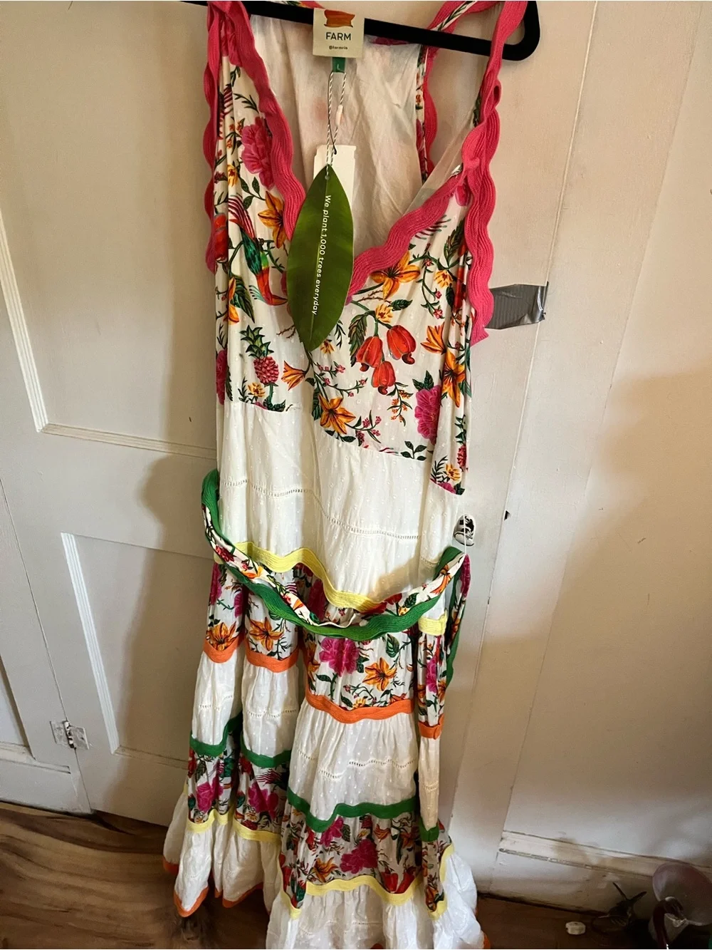 FARM Rio White Maxi Dress with Pink Straps and Multicolor Floral Print - Picture 11 of 16